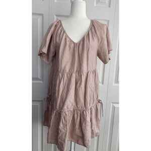 Madewell Lorelei Linen-Blend Mini Dress Women's Medium Light Pink Long Sleeve